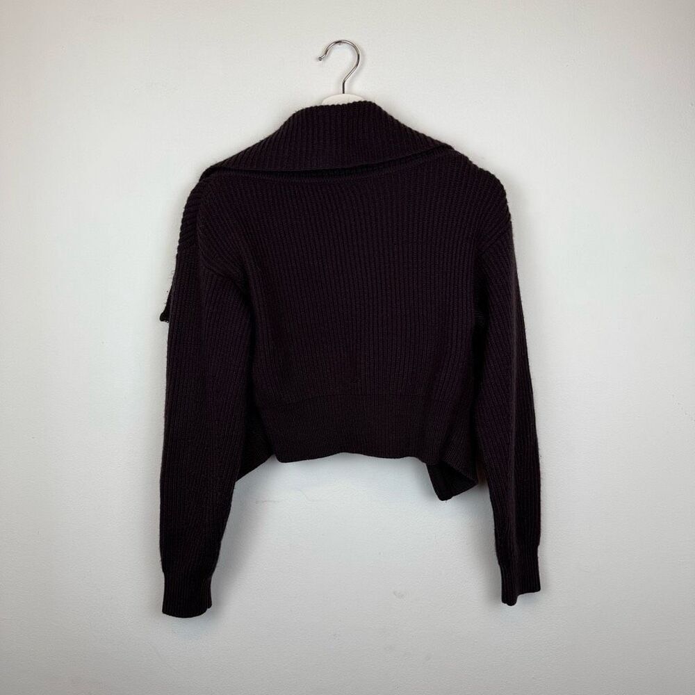 Derek Lam Dark Plum Ribbed Zip-Front Crewneck Sweater - Picture 7 of 9